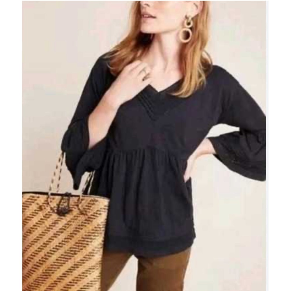 Anthropologie Lace Trimmed Bell Sleeve Peplum Top XS Boho peasant prairie‎